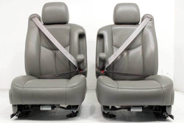 1999-2007 Sierra Silverado Heated Power Leather Seats Pewter Gray, 2-Way Lumbar